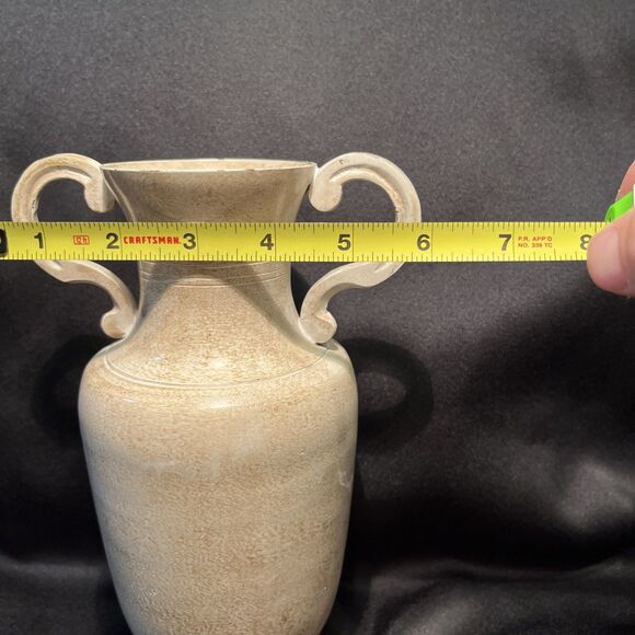 Vintage Double Handle Metal Vase Stone Color Home Accents Decor India Made 9” T - Picture 13 of 13